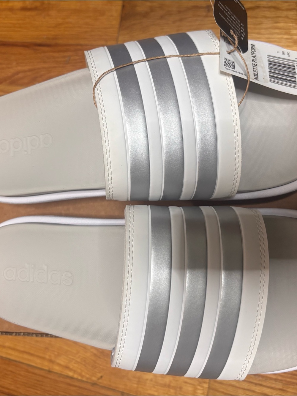 adidas women’s White & Silver Slide Sandals size us 9
